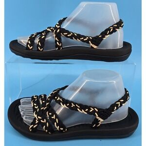 Walkuu Women's Braided Slingback Sandals Sz 8 Black Ivory Nylon Lightweight Boho